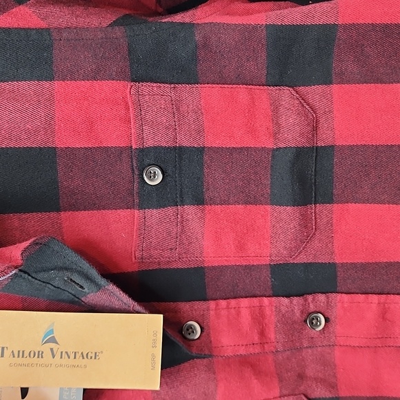 TAILOR VINTAGE BUTTON-DOWN LONG SLEVES BLACK & RED PLAD SHIRT, MEDIUM (M) - Picture 8 of 13